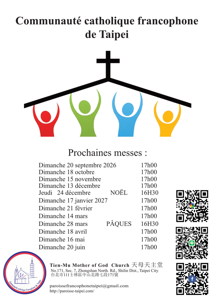 Calendrier des messes de la paroisse francophone en 2026-2027